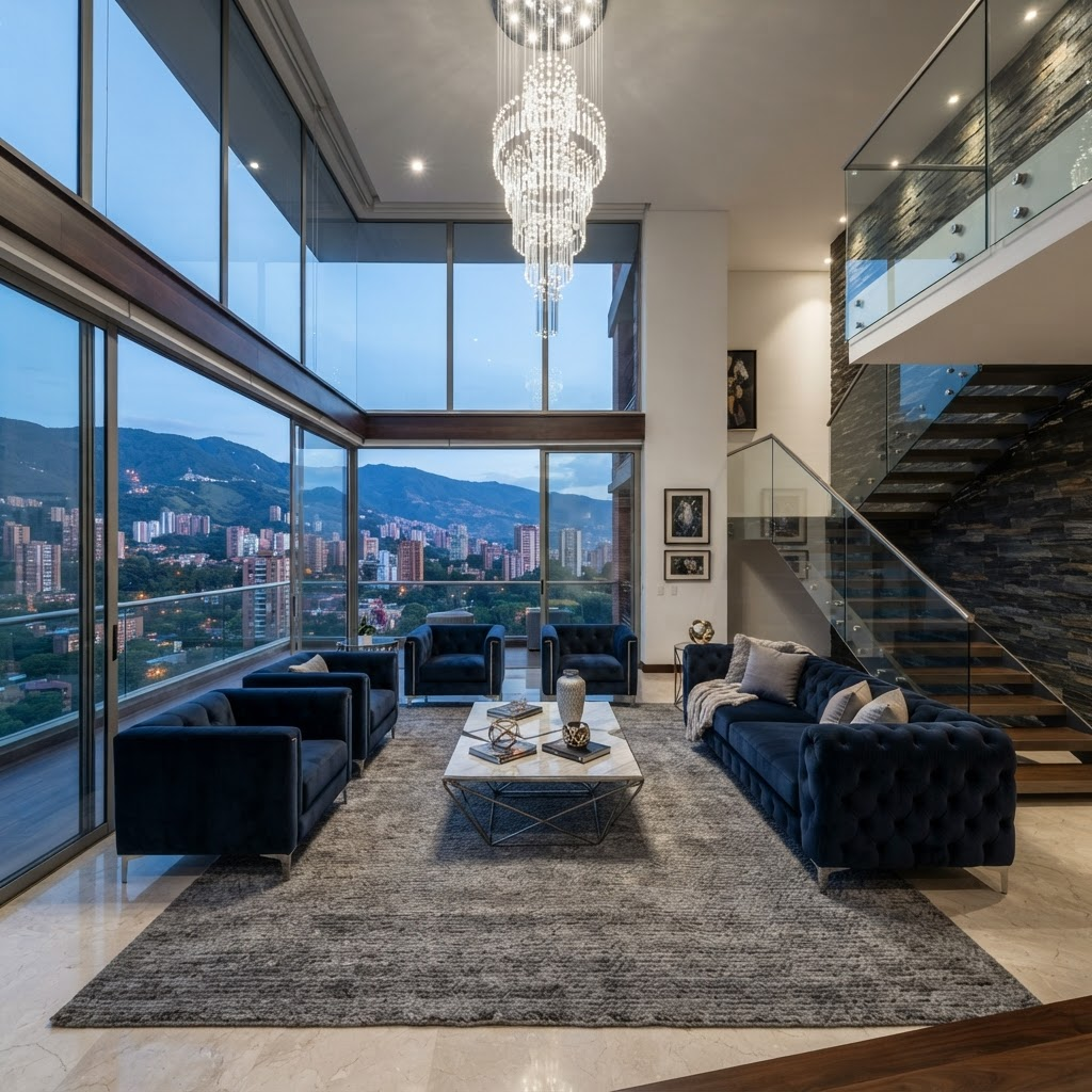 Luxury triplex penthouse living room in Los Balsos, El Poblado