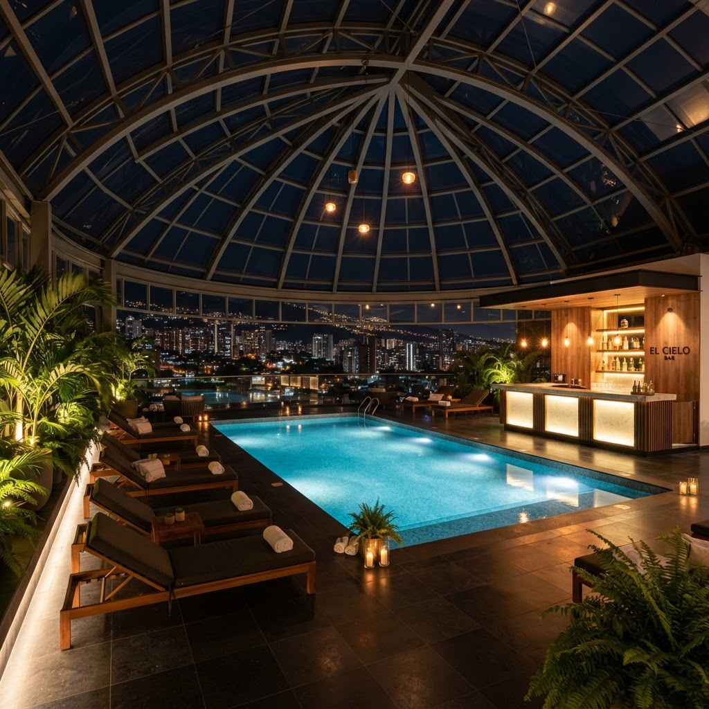 Rooftop pool at Volcana 801 penthouse in El Poblado, Medellín